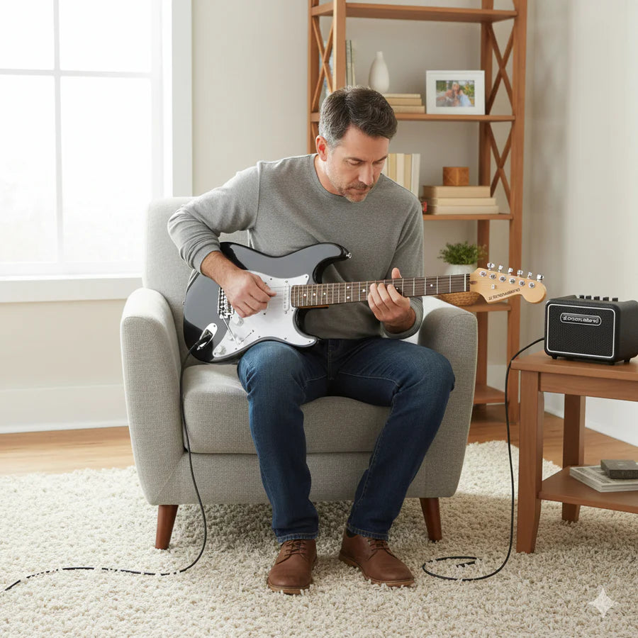 Grooveland ST El-guitar (Sort) Startpakke