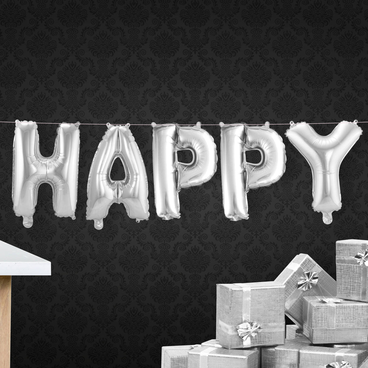 Folieballon 'Happy' (Sølv, 36cm)