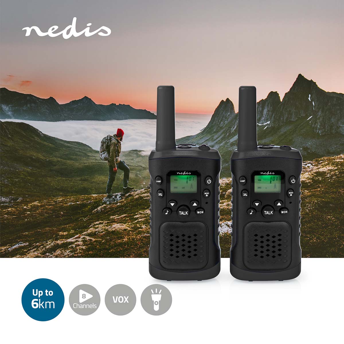 Nedis Walkie Talkie Sæt m. Headset (Op til 6km)